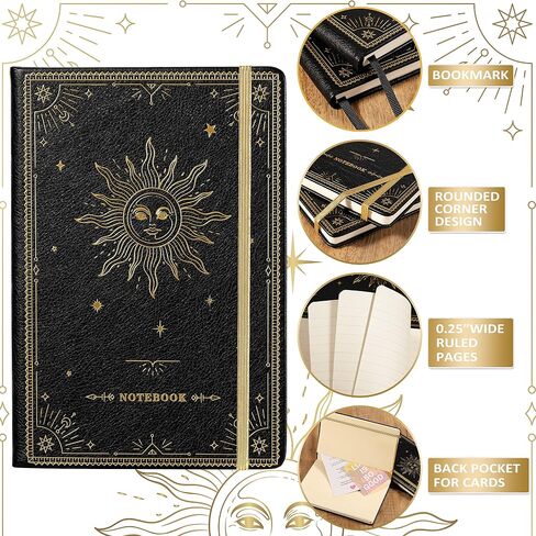 Artfan Ruled Notebook/Journal – Premium Thick Paper Faux Leather Classic Writing Notebook with Pocket + Page Dividers Gifts, Banded, Large, 144 Pages, Hard Cover, Lined (5.8 x 8.4) - Black in Kuwait