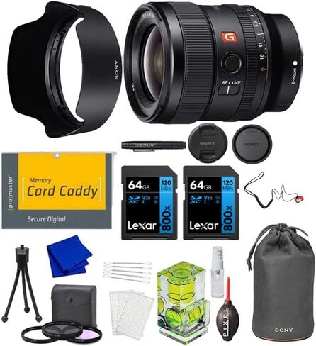 Sony FE 24mm F1.4 GM Camera Lens Bundle with 3pc Filter Kit, 128GB SDXC Card, Backpack, Camera Bubble Level, Memory Card Case, Lens Pen + More | 24mm Sony Lens (USA Authorized - Sony Warranty) in Saudi Arabia