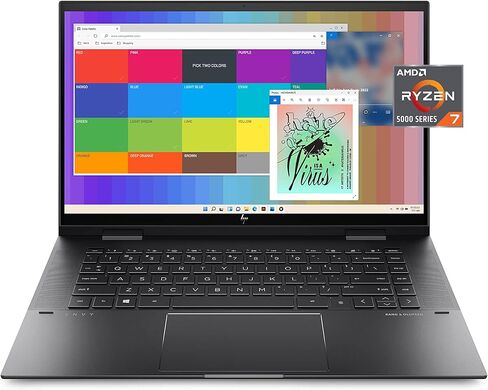 HP ENVY x360 Convertible 15-inch Laptop, AMD Ryzen 7 5825U processor, AMD Radeon Graphics, 8 GB RAM, 512 GB SSD, Windows 11 Home (15-eu1026nr, Nightfall black aluminum) in Kuwait
