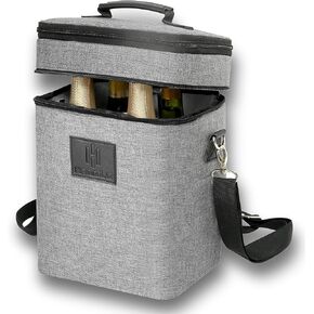 HAMILO 4 Bottle Wine Carrier - Red Stripe, Champagne Carrier Bag, Waterproof Wine Tote with Expandable Zipper and Padded Shoulder, Insulated Wine Bag, Wine Cooler Bag, Wine Accessories Gift for Women