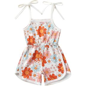 WZTYYDS Toddler Baby Girl Summer Clothes Floral Romper Tie-Up Strap Halter Jumpsuit Infant Summer Sling Playsuit 6M-3T