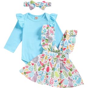Baby Girl Easter Romper My First Outfit Bunny Suspender Skirt Sets