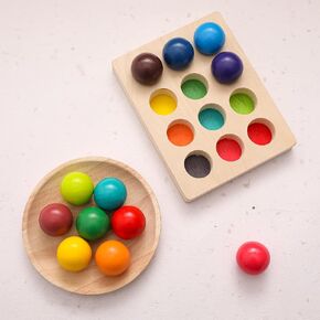 ibwaae Wooden Color Sorting Balls Game Peg Board Rainbow Color Matching Toys 6 Pcs Activities Balls Montessori Toys for Toddlers