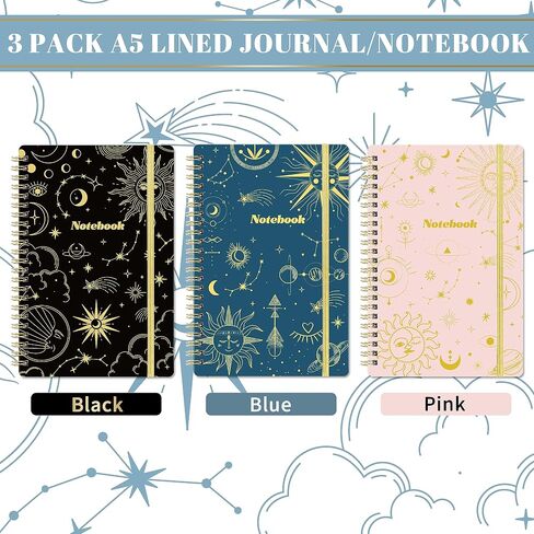 Tersus Spiral Notebook - 3 Pack A5 Lined Journal Notebook, Journals for Women, 6.3" x 8.3", 160 Pages, College Ruled Spiral Notebook with Back Pocket, Elastic Closure for Office, School & Home in Saudi Arabia