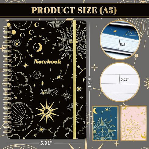 Tersus Spiral Notebook - 3 Pack A5 Lined Journal Notebook, Journals for Women, 6.3" x 8.3", 160 Pages, College Ruled Spiral Notebook with Back Pocket, Elastic Closure for Office, School & Home in Saudi Arabia