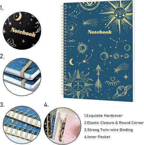 Tersus Spiral Notebook - 3 Pack A5 Lined Journal Notebook, Journals for Women, 6.3" x 8.3", 160 Pages, College Ruled Spiral Notebook with Back Pocket, Elastic Closure for Office, School & Home in Saudi Arabia