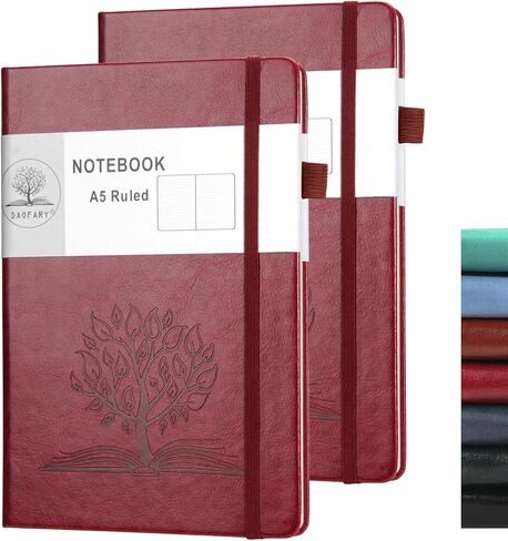 Daofary A5 Journal Notebook، دفاتر ملاحظات جلدية مسطرة 160 صفحة مذكرات 100gsm ورق سميك للكتابة بغلاف مقوى مع جيب للعمل الرجالي والنساء 8.4 × 5.7 بوصة in Kuwait