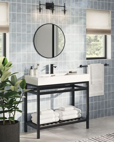 G-LEAF 42'' Round Mirror Wall Mounted, Black Metal Frame Large Circle Mirror for Washing Room, Living Room, Home Decoration in Saudi Arabia