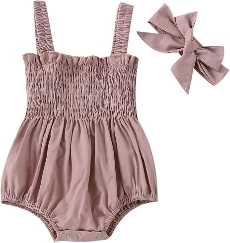 Infant Baby Girls Romper Dress 3 6 9 12 18 Months Onesie Summer Clothes Ruched Jumpsuits Hem Bodysuits Headband in Saudi Arabia