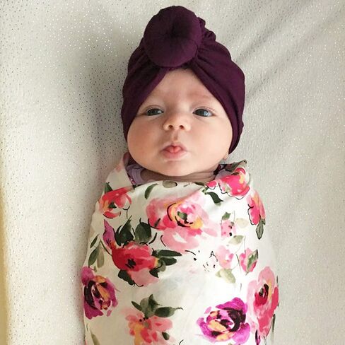 DRESHOW BQUBO 5 Pieces Baby Turban Hats Turban Bun Knot Baby Infant Beanie Baby Girl Soft Cute Toddler Cap in Kuwait