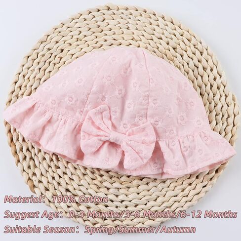 Baby Girl Sun Hat with Bowknot Cotton Infant Bucket Hat Summer Toddler Kids Beach Hats for Girls 0-2 Years in Saudi Arabia