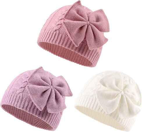 JANGANNSA Winter Warm Knitted Baby Hat for Girls Cotton Lined Infant Toddler Hat Autumn Cute Bow Classic Girls Beanie 0-6Y in Saudi Arabia