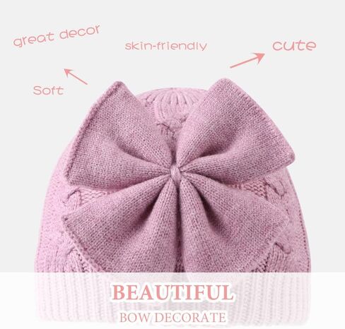 JANGANNSA Winter Warm Knitted Baby Hat for Girls Cotton Lined Infant Toddler Hat Autumn Cute Bow Classic Girls Beanie 0-6Y in Saudi Arabia