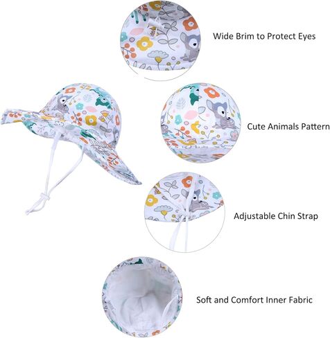 Durio UPF 50+ Baby Sun Hat - Wide Brim Beach Bucket Hats for Infant Girls 0-4T, Outdoor Summer Hat for Newborn to Toddler in Saudi Arabia