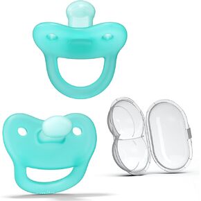 Smilo Newborn Baby Pacifier - 3 Pack of Orthodontic Pacifiers for Babies from 0-2 Months - Expands to Support The Palate During Soothing - BPA-Free - Aqua