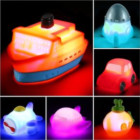 6 Packs No Hole Boat Bath Toy Set, Light up Changing Color in Water, Floating Rubber Bathtub Toys for Baby Toddler Infant Boy Girl Kid Play, Led Growing Pal in Shower Bathroom Tub or Swimming Pool in Saudi Arabia