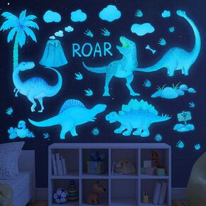 Dinosaur Wall Decals Glow in The Dark Vinyl Watercolor Dinosaur Decal Large Removable Dino Wall Stickers for Boys Bedroom Kids Girls Baby Nursery Playroom Living Room Wall Decor(Blue) | Watercolor Dinosaurs,Large Removable Dino Wall Stickers,Kids Girls Ba in Saudi Arabia