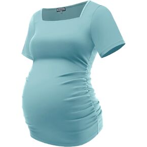 GINKANA Maternity Shirts Square Neck Tee Shirt Pregnancy Mama Basic Top Casual Short Sleeve Shirt for Daily Wear in Saudi Arabia