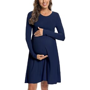 Long Sleeve Maternity Swing Dress, Fall Chic Pregnancy Dress for Casual Wear, Baby Shower, Photoshoot in Kuwait