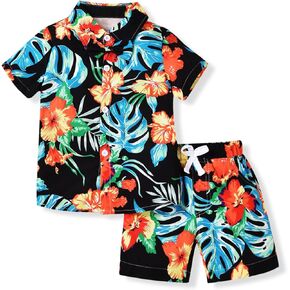 HINTINA Toddler Infant Baby Boy Shorts Set Hawaiian Outfits Short Sleeve leaf Floral Flower Shirt Summer Clothes Set Suit