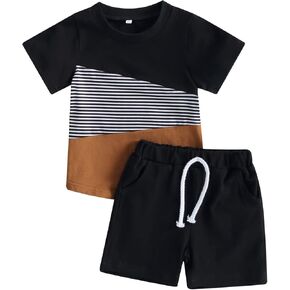 Toddler Baby Boy Summer Clothes Contrast Color Short Sleeve Shirt Top Shorts Casual Baby Boy Shorts Set