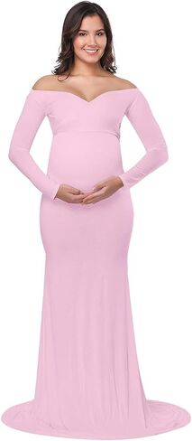 Maternity Elegant Fitted Maternity Gown Long Sleeve Cross-Front V Neck Slim Fit Maxi Photography Dress for Photoshoot in Saudi Arabia