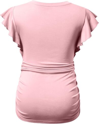 Maternity Pregnancy V Neck Fly Short Sleeve Stylish T Shirt Pregnant Side Ruched Top Shirt in Kuwait