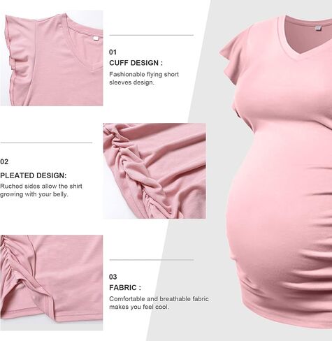 Maternity Pregnancy V Neck Fly Short Sleeve Stylish T Shirt Pregnant Side Ruched Top Shirt in Kuwait