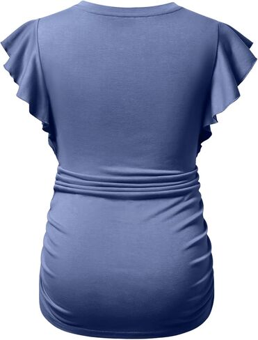 Maternity Pregnancy V Neck Fly Short Sleeve Stylish T Shirt Pregnant Side Ruched Top Shirt in Kuwait