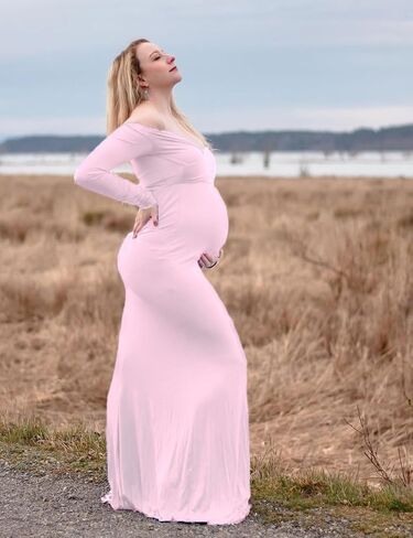 VSNOW Maternity Elegant Fitted Maternity Gown Long Sleeve Slim Fit Maxi Photography Dress for Photoshoot Pregnant Dress in Saudi Arabia