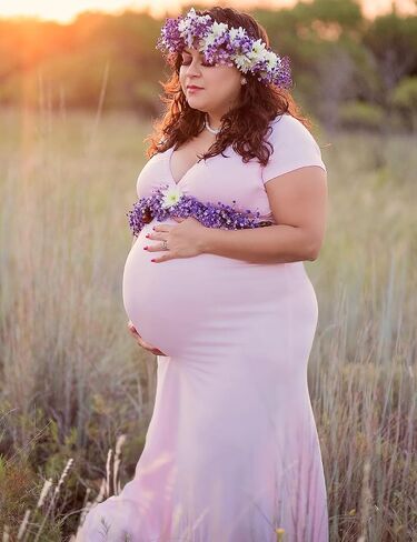 VSNOW Maternity Elegant Fitted Maternity Gown Long Sleeve Slim Fit Maxi Photography Dress for Photoshoot Pregnant Dress in Saudi Arabia