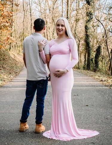 VSNOW Maternity Elegant Fitted Maternity Gown Long Sleeve Slim Fit Maxi Photography Dress for Photoshoot Pregnant Dress in Saudi Arabia