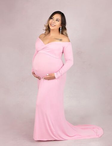 VSNOW Maternity Elegant Fitted Maternity Gown Long Sleeve Slim Fit Maxi Photography Dress for Photoshoot Pregnant Dress in Saudi Arabia
