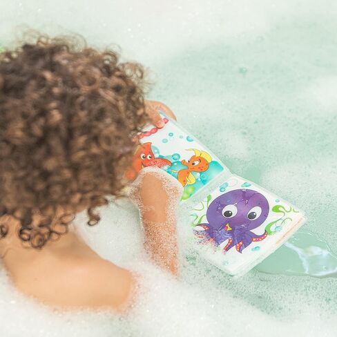 Nuby Floating Purple Octopus with 3 Hoopla Rings Interactive Bath Toy Bath Fun Time Book with Water-Proof Pages and Surprise Squeaker, Early Education, 0 M+ in Kuwait