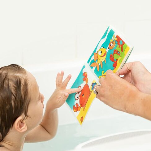 Nuby Floating Purple Octopus with 3 Hoopla Rings Interactive Bath Toy Bath Fun Time Book with Water-Proof Pages and Surprise Squeaker, Early Education, 0 M+ in Kuwait