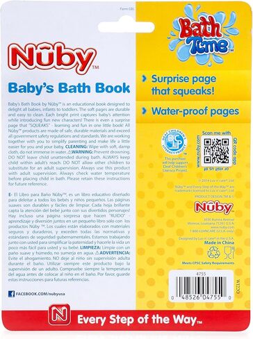 Nuby Floating Purple Octopus with 3 Hoopla Rings Interactive Bath Toy Bath Fun Time Book with Water-Proof Pages and Surprise Squeaker, Early Education, 0 M+ in Kuwait
