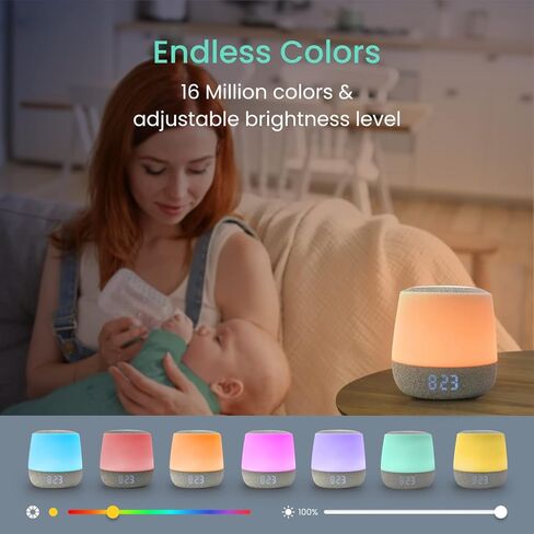 جهاز الصوت والإضاءة من بيبي سينس دريمر، ضوء ليلي RGB قابل للتعديل، عرض الساعة ودرجة الحرارة، مدرب النوم، جدول البرامج، مهدئ للضوضاء باللون الأبيض والوردي والبني، التهويدات والأصوات in Kuwait
