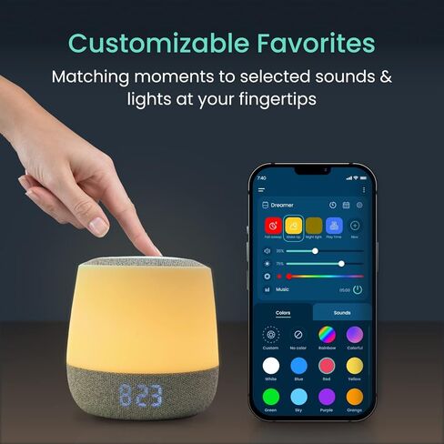 جهاز الصوت والإضاءة من بيبي سينس دريمر، ضوء ليلي RGB قابل للتعديل، عرض الساعة ودرجة الحرارة، مدرب النوم، جدول البرامج، مهدئ للضوضاء باللون الأبيض والوردي والبني، التهويدات والأصوات in Kuwait