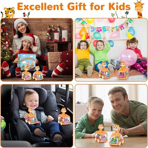 ShinySong Press and Go Car for Toddlers, 2 Pack Light Up Baby Animal Car Toys with Visible Gears, Birthday Gifts for Boys Girls, Giraffe & Tiger in Kuwait
