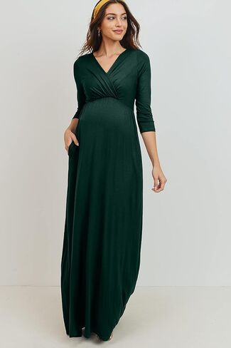 LaClef Women's Wrapped Ruched Maternity Dress with Pocket in Saudi Arabia