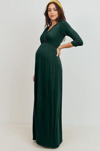 LaClef Women's Wrapped Ruched Maternity Dress with Pocket in Saudi Arabia