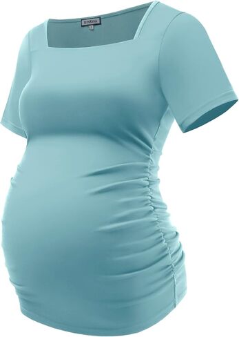 GINKANA Maternity Shirts Square Neck Tee Shirt Pregnancy Mama Basic Top Casual Short Sleeve Shirt for Daily Wear in Kuwait