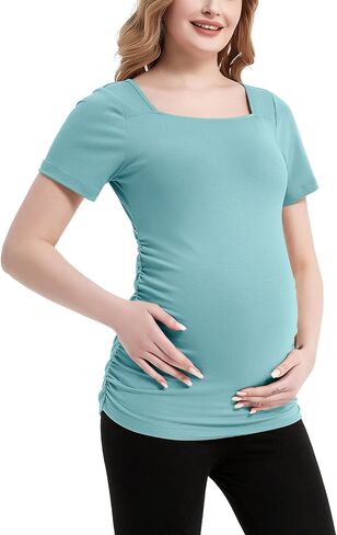 GINKANA Maternity Shirts Square Neck Tee Shirt Pregnancy Mama Basic Top Casual Short Sleeve Shirt for Daily Wear in Kuwait