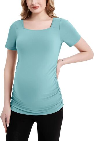 GINKANA Maternity Shirts Square Neck Tee Shirt Pregnancy Mama Basic Top Casual Short Sleeve Shirt for Daily Wear in Kuwait