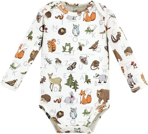Touched by Nature Unisex Baby Organic Cotton Long-Sleeve Bodysuits, Girl Woodland Alphabet, 9-12 Months in Kuwait