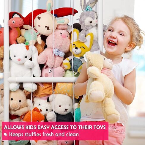 Stuffed Animal Zoo Storage PVC Stuffed Animal Holder, Pink | Vertical Plush Storage Organizer Shelf with Elastic Band for Nursery Play Room Bedroom in Saudi Arabia