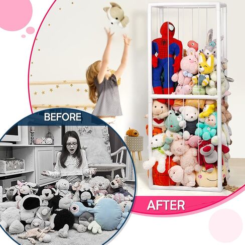Stuffed Animal Zoo Storage PVC Stuffed Animal Holder, Pink | Vertical Plush Storage Organizer Shelf with Elastic Band for Nursery Play Room Bedroom in Saudi Arabia