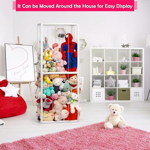 Stuffed Animal Zoo Storage PVC Stuffed Animal Holder, Pink | Vertical Plush Storage Organizer Shelf with Elastic Band for Nursery Play Room Bedroom in Saudi Arabia