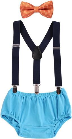 Baby Boys Cake Smash Clothes Diaper Suspenders Pants Bow Tie 3PCS Set First 1st 2nd Birthday Outfit for Photo Prop Party in Saudi Arabia