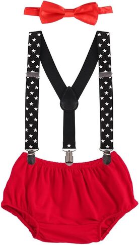 Baby Boys Cake Smash Clothes Diaper Suspenders Pants Bow Tie 3PCS Set First 1st 2nd Birthday Outfit for Photo Prop Party in Saudi Arabia